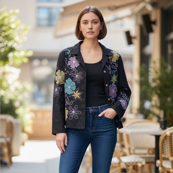Alex Kim Jackets & Blazers - Vintage Floral Embroidered Black Jacket